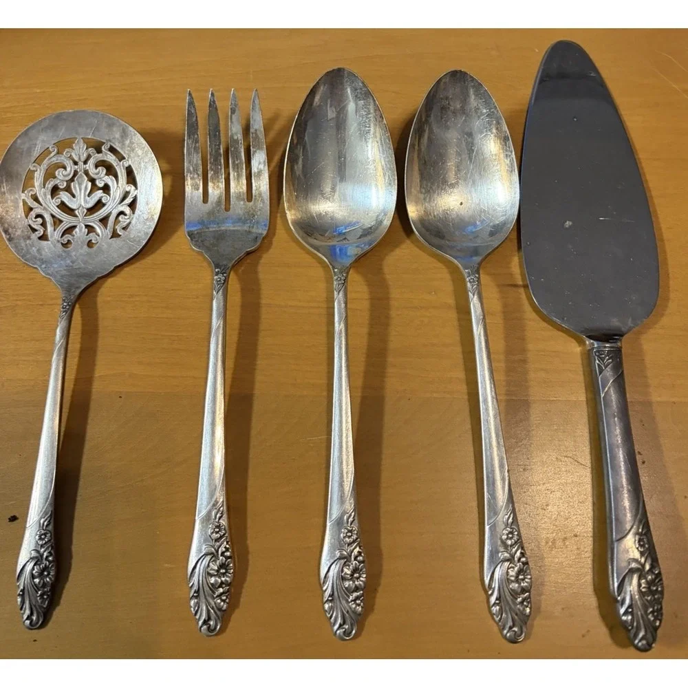 Lot 5 Oneida Community Evening Star Silver plate Serving Pieces Vtg 1950